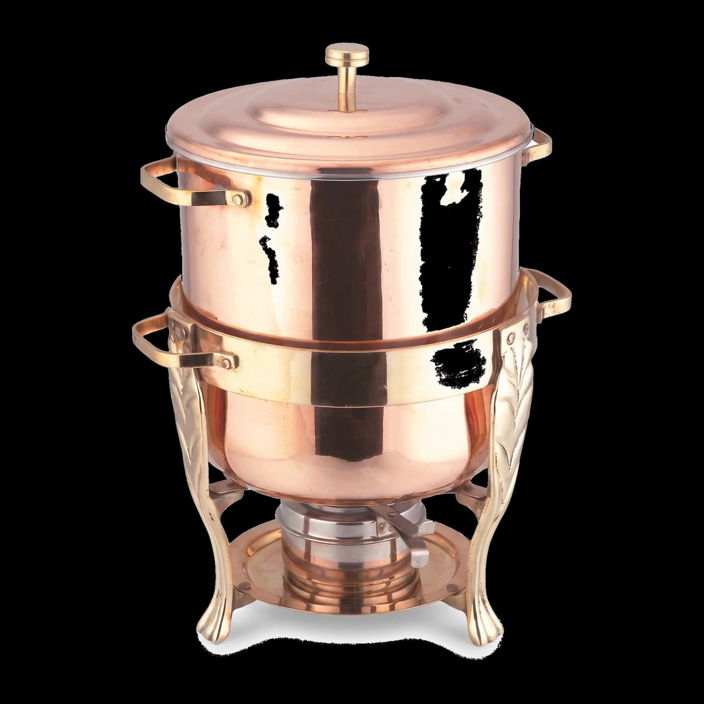 Copper soup tureen with stainless steel interior and brass handles — Lotus Metal Works Pakistan hotelware