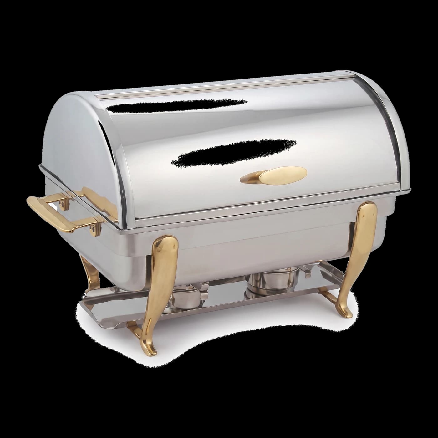 Rectangular stainless steel chafing dish with sliding lid and brass fittings — hotel buffet equipment Lotus Metal Works Pakistan